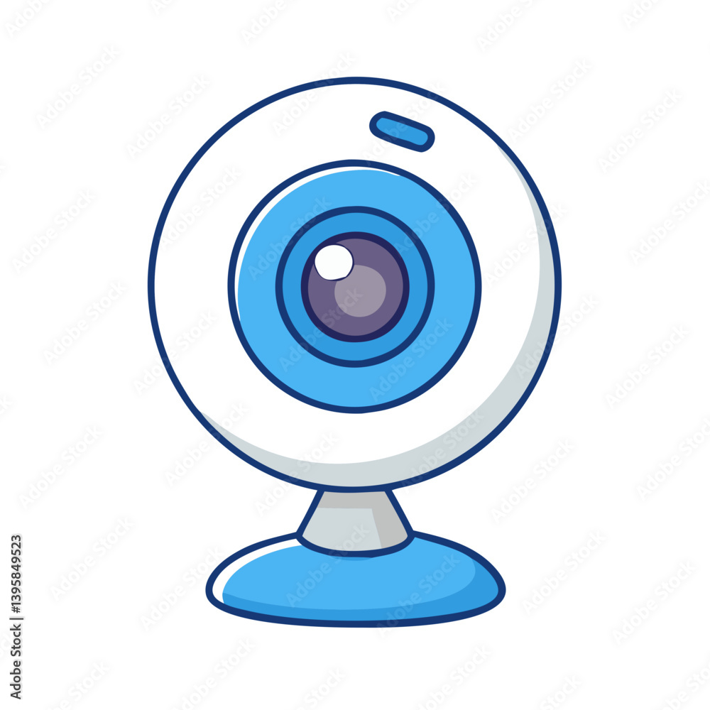 Cartoon webcam illustration for video conferencing and streaming with blue and white color scheme design Cartoon webcam illustration for video conferencing and streaming with blue and white color scheme design