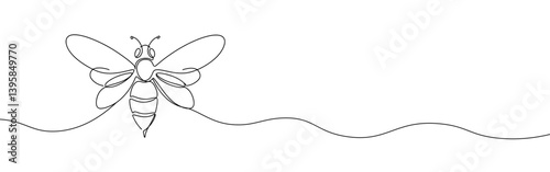 Honey bee continuous one line drawing. Bee sign in line style. Vector illustration.