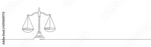 Scales of justice continuous one line drawing. Vintage scale, equilibrium, libra. Vector illustration.