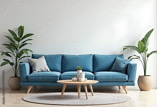 Light Blue Sofa in Modern Home Interior Mockup