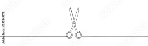 Scissors continuous one line drawing. Cutting symbol. Vector illustration.
