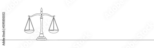 Scales of justice continuous one line drawing. Vintage scale, equilibrium, libra. Vector illustration.