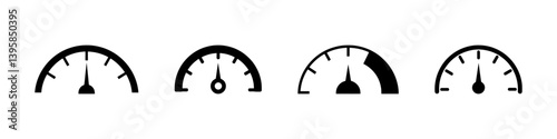 Speedometer icon. Speed indicator, Internet car speed. Performance concept. Speedometer set. Fast speed sign. Vector illustration.