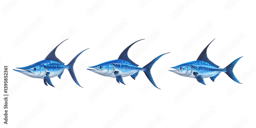 Obraz premium Pack Swordfish Set in Different Poses on Transparent Background for Seafood, Marine, and Culinary-Themed Designs