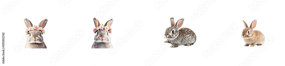 Obraz premium Collection of Rabbits Isolated on Black Background, cut out transparent