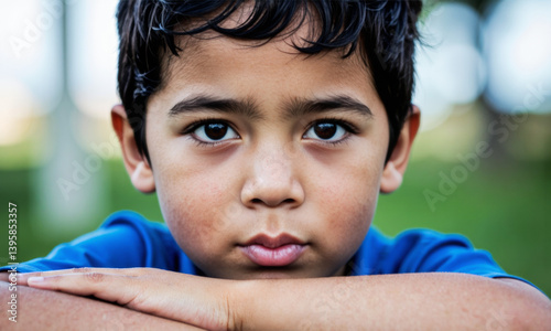 Defiant Hispanic Child Pouting - Playground Portrait