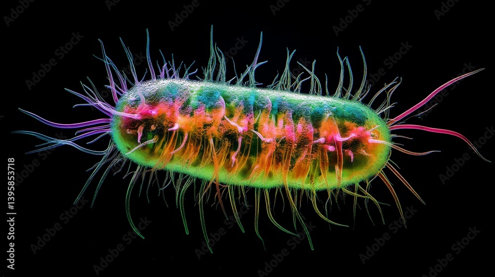 Close Up Visualization of Colorful Bacteria Specimen with Fimbriae Close Up Visualization of Colorful Bacteria Specimen with Fimbriae