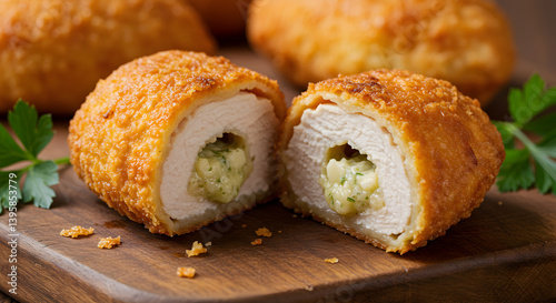 Delicious Golden Flaky Chicken Kiev with Garlic Butter Filling Display