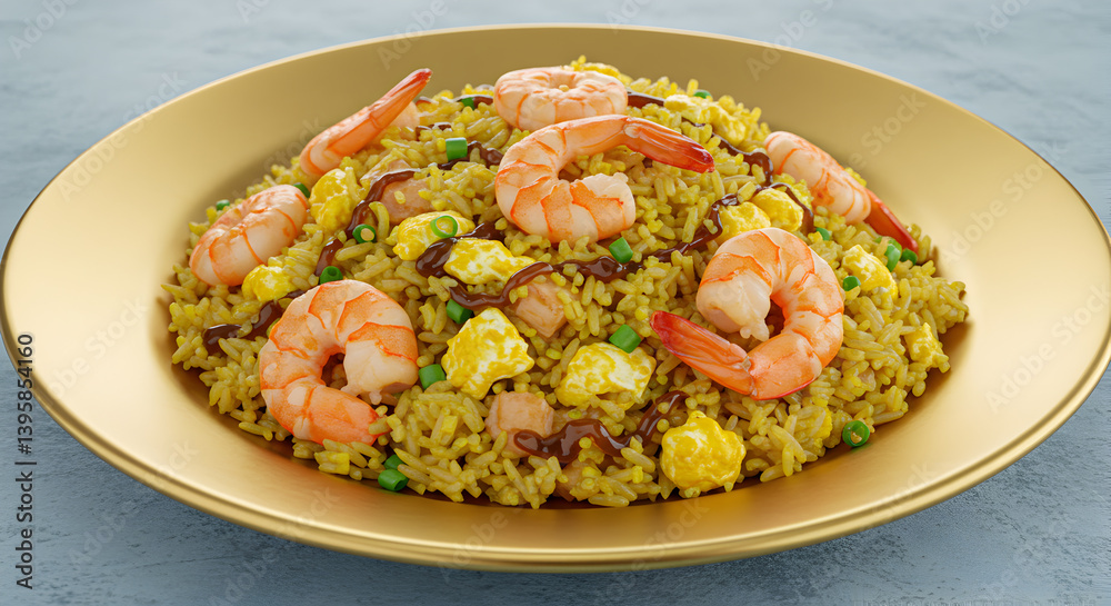 Golden Plate Of Fried Rice With Shrimp Eggs And Soy Sauce Delicious Golden Plate Of Fried Rice With Shrimp Eggs And Soy Sauce Delicious