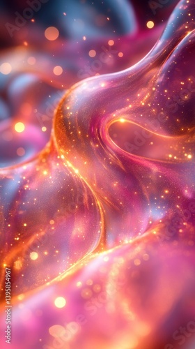 Colorful Artistic Abstract Background: Vibrant Golden and Purple Waves in a Whimsical Dreamscape