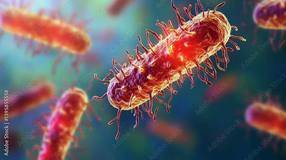 Close-up Render of Rod-shaped Bacteria with Fimbriae for Scientific Study Close-up Render of Rod-shaped Bacteria with Fimbriae for Scientific Study