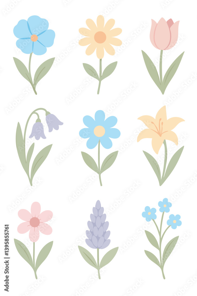 zarte Blumen Set Wiesenblumen pastell 