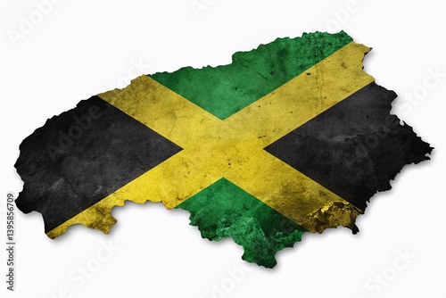 Grunge Map of Jamaica with Flag: Left-Aligned, Copy Space for Text