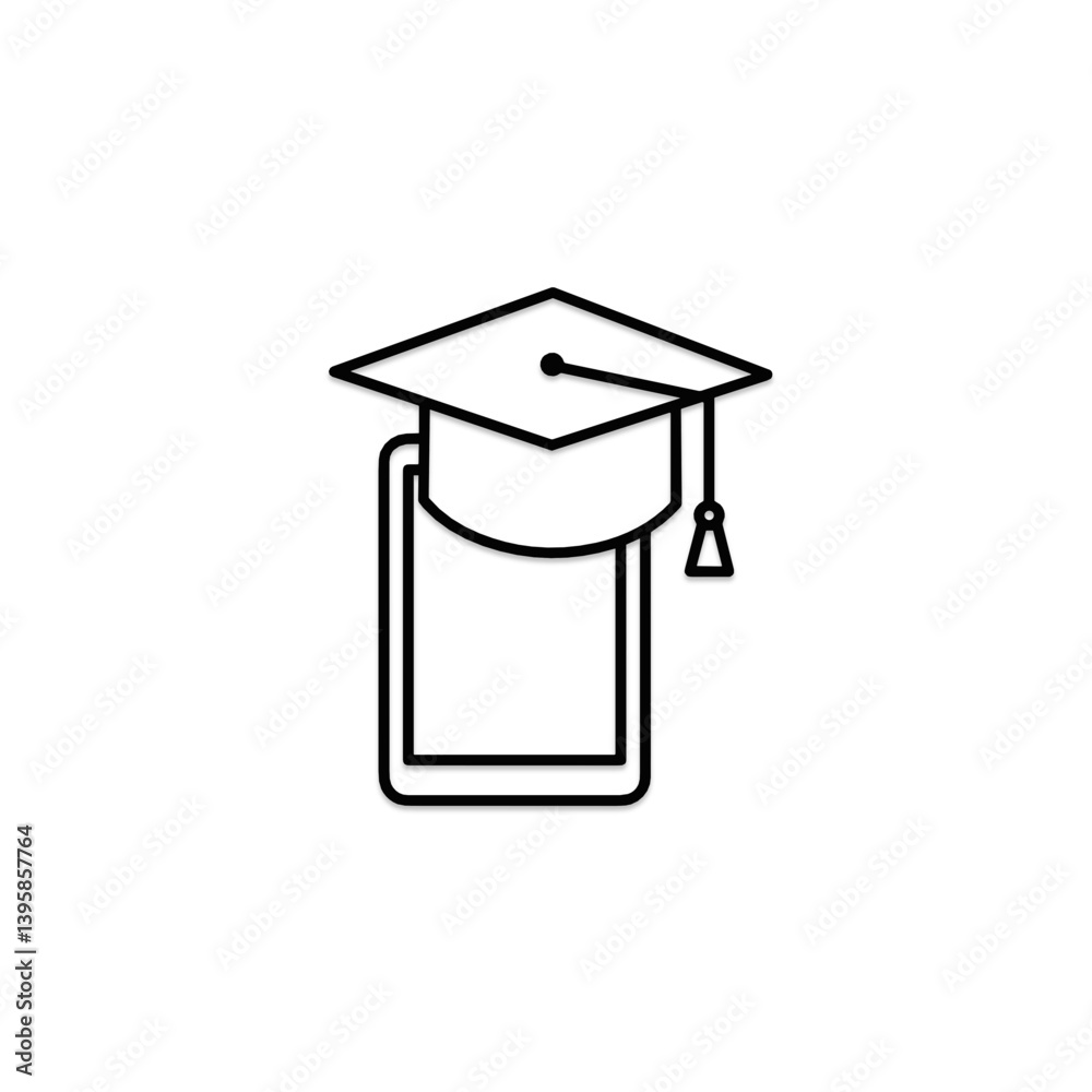 Smartphone with Graduation Cap Icon in Black and White  