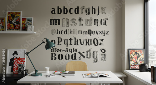 Vintage Typography Wall Decals In A Graphic Designer's Office Interior