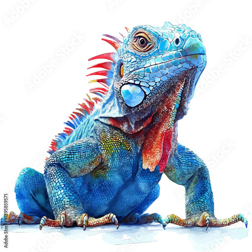 Fiji crested iguana, watercolor illustration, isolated on a white background.

