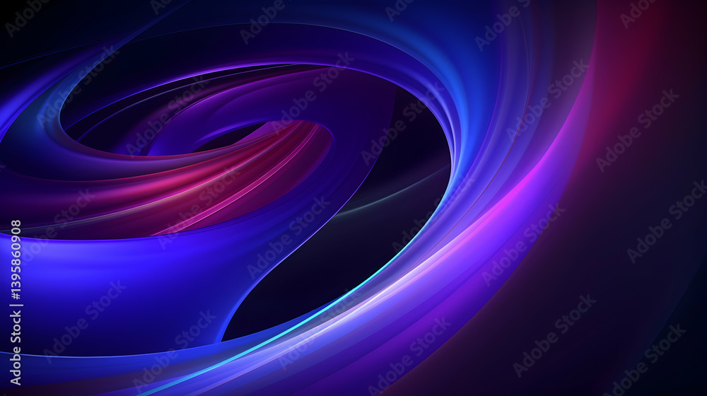Fototapeta premium Abstract background with blue and purple glow lines in the shape of spiral on dark background