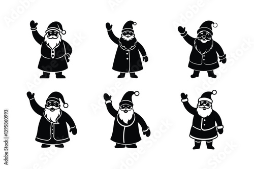 santa claus waving line art vector illustration