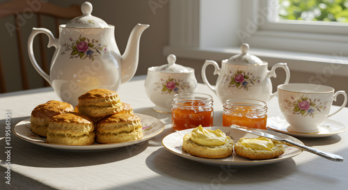 Wallpaper Mural Elegant Afternoon Tea Setup with Scones and Preserves Still Life Torontodigital.ca