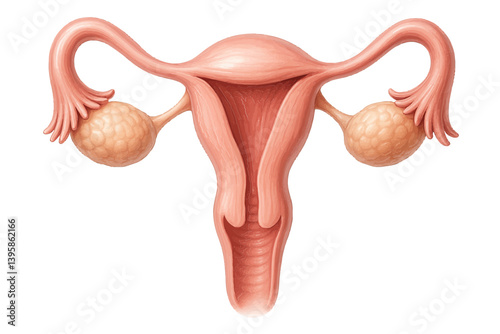 Reproductive Anatomy Illustration: Detailed anatomical illustration of the female reproductive system, showcasing the intricate structure of the uterus, fallopian tubes, and ovaries.