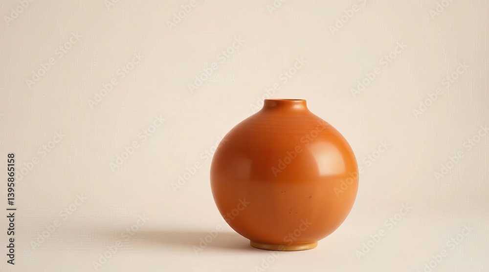 Still life of a single round terracotta vase on a neutral background