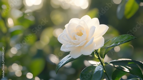 Serene White Camellia in Sunlight