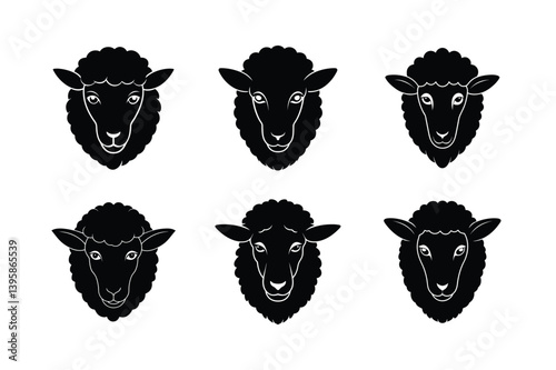 sheep head wool fluff vector art silhouette