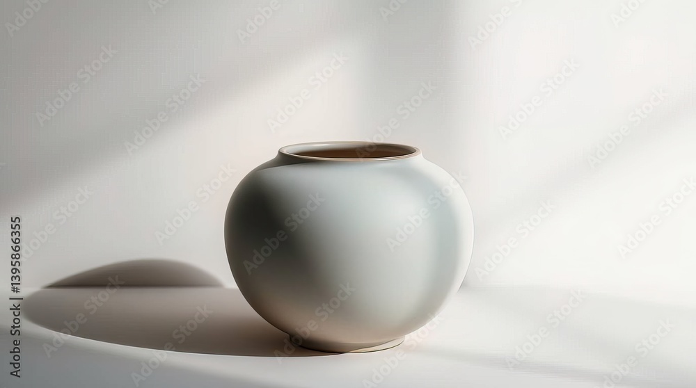 Still life of a round ceramic vase against a white background studio