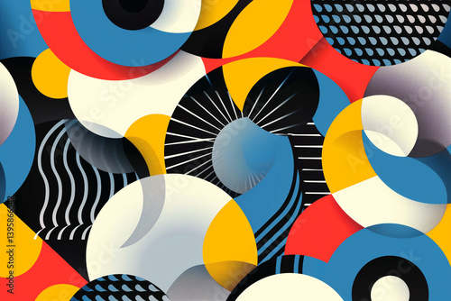 Abstract geometric pattern background with interlocking shapes and bold colors, creating a visually striking and modern feel.