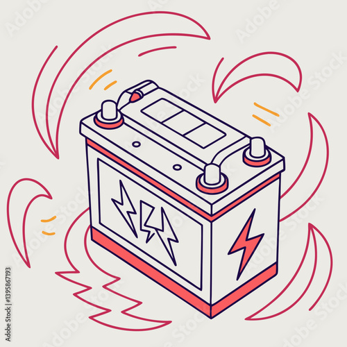 A battery symbol being charged with electrical currents, shown in motion