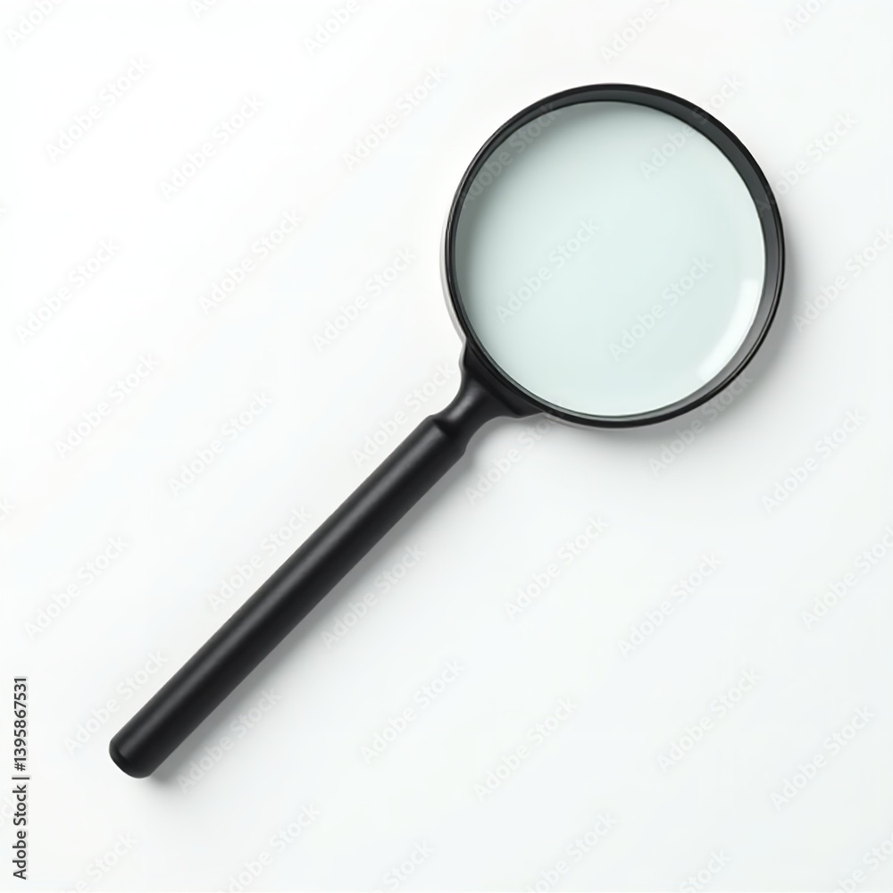 A classic black magnifying glass ready for discovery on a clean white background perfect for detail A classic black magnifying glass ready for discovery on a clean white background perfect for detail