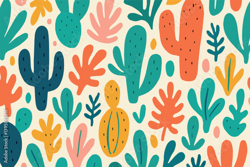Colorful abstract cactus pattern design for print and wallpaper