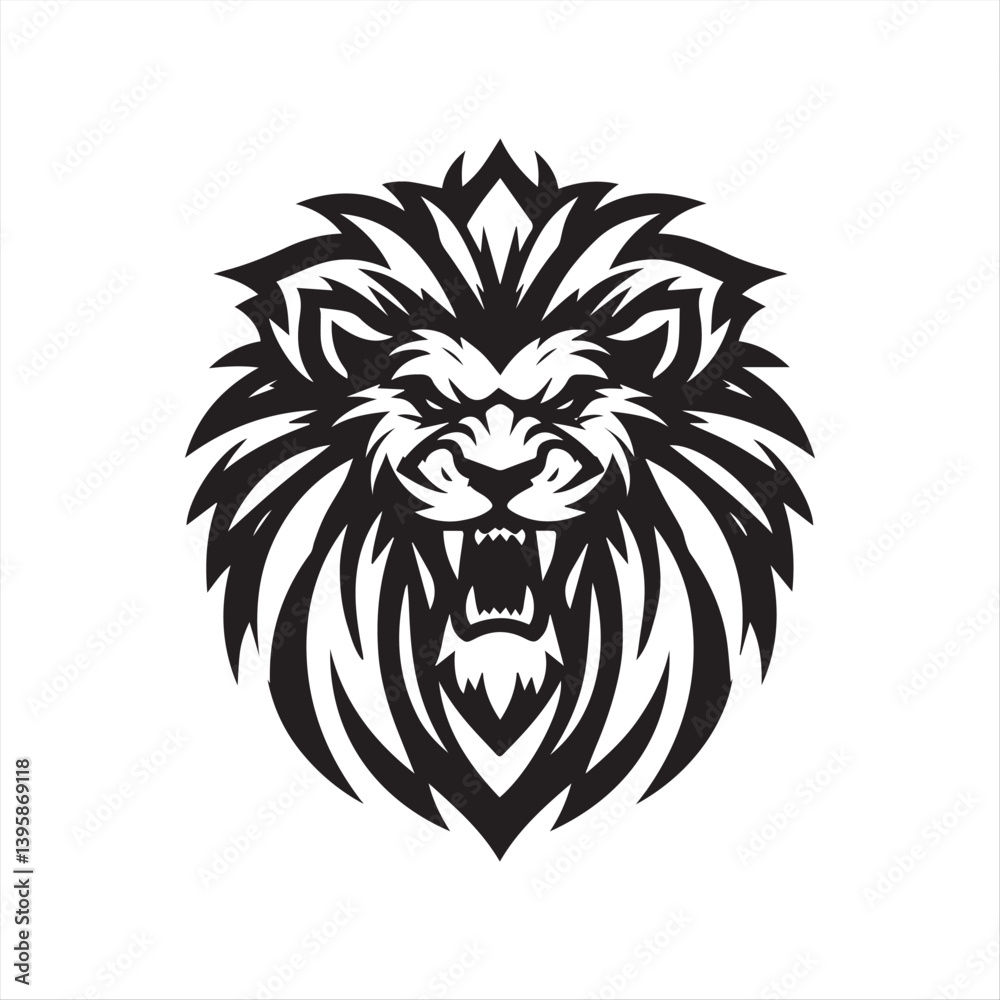 Fototapeta premium Bold Lion Head Logo – Vector Mascot Illustration with Fierce Expression and Stylized Mane