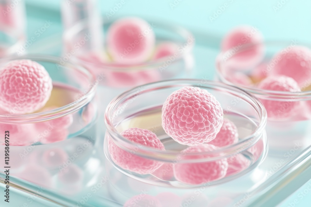 Stem Cell Culture in Laboratory Glass Plates Demonstrating Cellular Development and Growth in a Scientific Research Setting