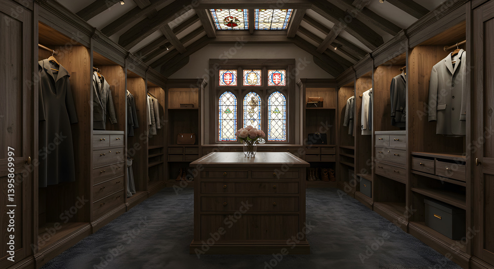 custom made wallpaper toronto digitalLuxurious Tudor Inspired Walk In Closet with Stained Glass Windows