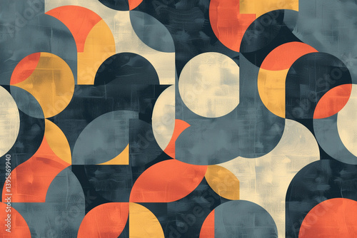 Abstract geometric pattern background with interlocking shapes and bold colors, creating a visually striking and modern feel.