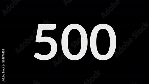 Number counter animation from zero to five hundred on a transparent background, Counting Numbers from 0 to 500 on a black background with alpha channel, Number slider from 0 to 500 animation
