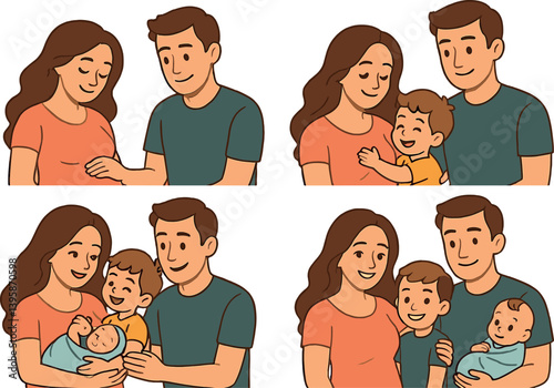 Happy family moments with parents and children in warm embrace