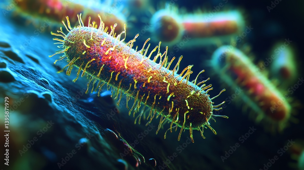 Fototapeta premium Close-up of Bacteria Cell with Fimbriae in Scientific Visualization