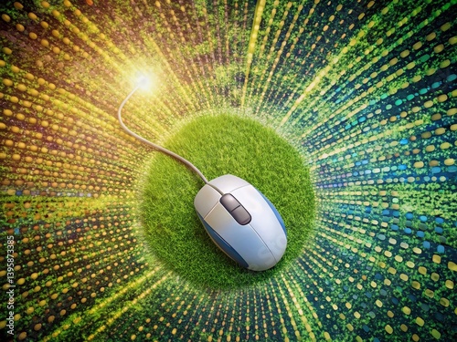 Happy System Administrator Day! Drone Aerial View of Computer Mouse & Binary Code