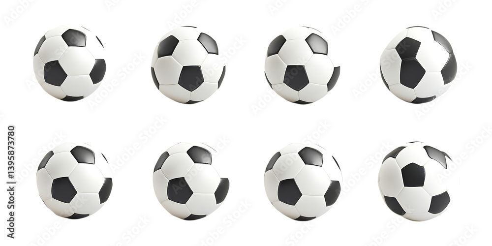 Pack Soccer Ball Set in Different Poses Against Transparent Background for Sports, Athletic Events, or Game Illustrations Pack Soccer Ball Set in Different Poses Against Transparent Background for Sports, Athletic Events, or Game Illustrations