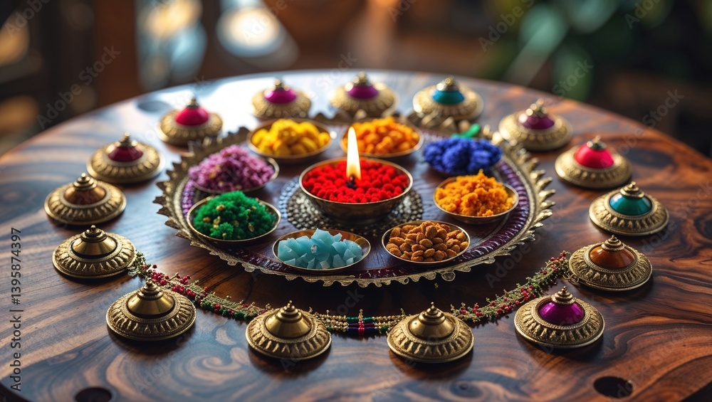 Raksha Bandhan festivities are here, featuring colorful sweets, decorations, and glowing lights on a wooden table, symbolizing siblings' love and protection Raksha Bandhan festivities are here, featuring colorful sweets, decorations, and glowing lights on a wooden table, symbolizing siblings' love and protection