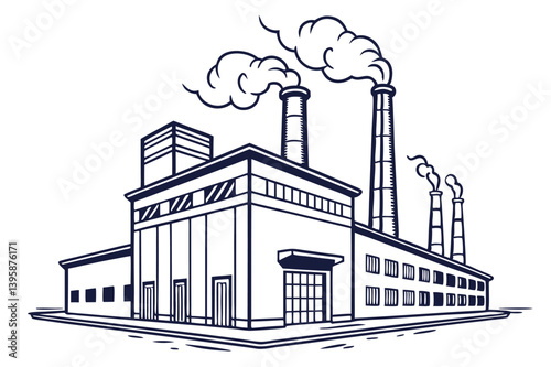 Simplified Factory Illustration with Puffing Chimneys – Industrial Vector Design.