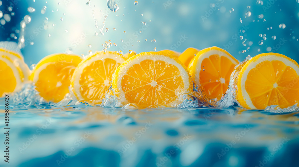 Lime slices with refreshing lemonade liquid background. Texture of detox cooling sweet summer drink with macro texture