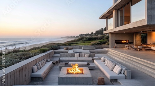 Coastal Luxury: Modern Concrete Beach House with Fire Pit