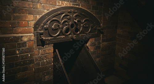 Vintage Victorian Coal Chute Access Door With Ornamental Iron Work
