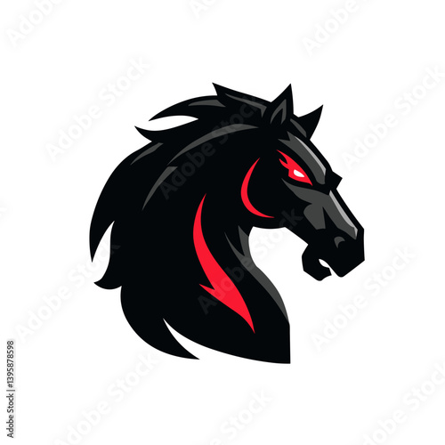 Fierce black stallion logo with red eyes representing esports competition and intensity