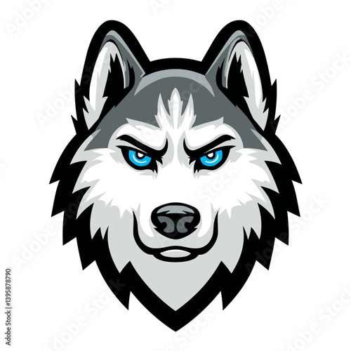 Stylish esports logo featuring a fierce gray and white husky with icy blue eyes captivating the competitive gaming realm