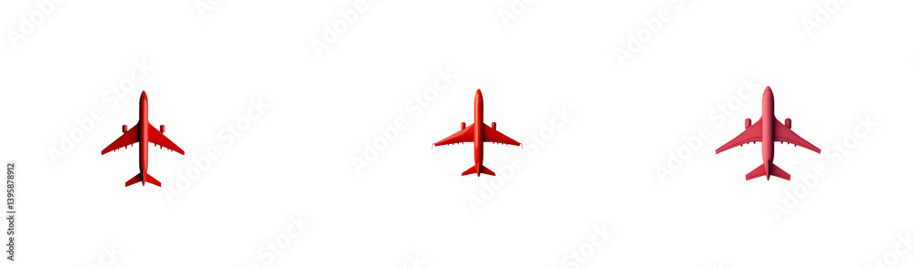 Three airplanes in bright red color, isolated, cut out transparent Three airplanes in bright red color, isolated, cut out transparent