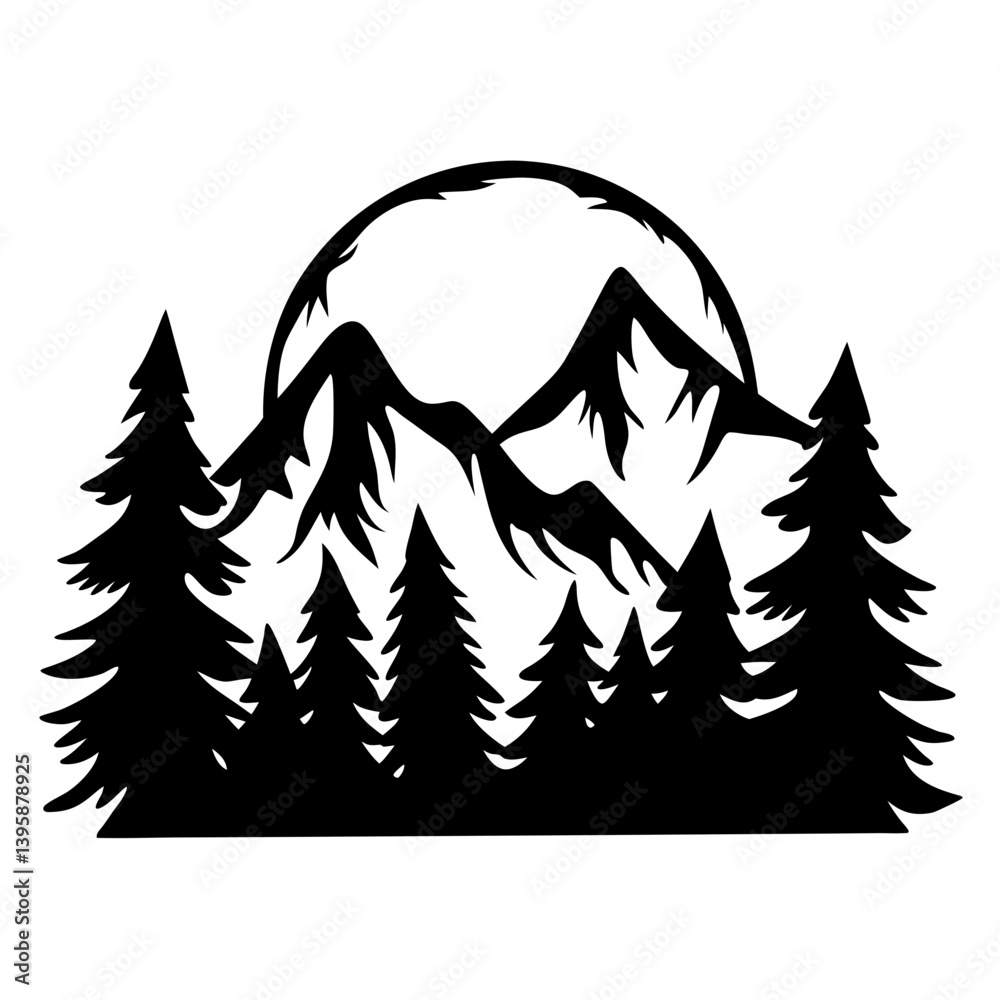 Obraz premium Majestic Mountain Landscape with Full Moon and Evergreen Trees at Night